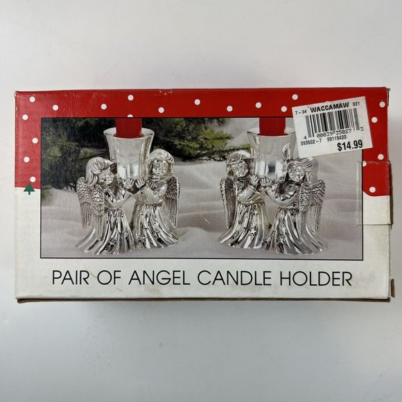 International Silver Co Angel Candle Holders Vtg Set /2 Christmas Centerpiece - Picture 13 of 15